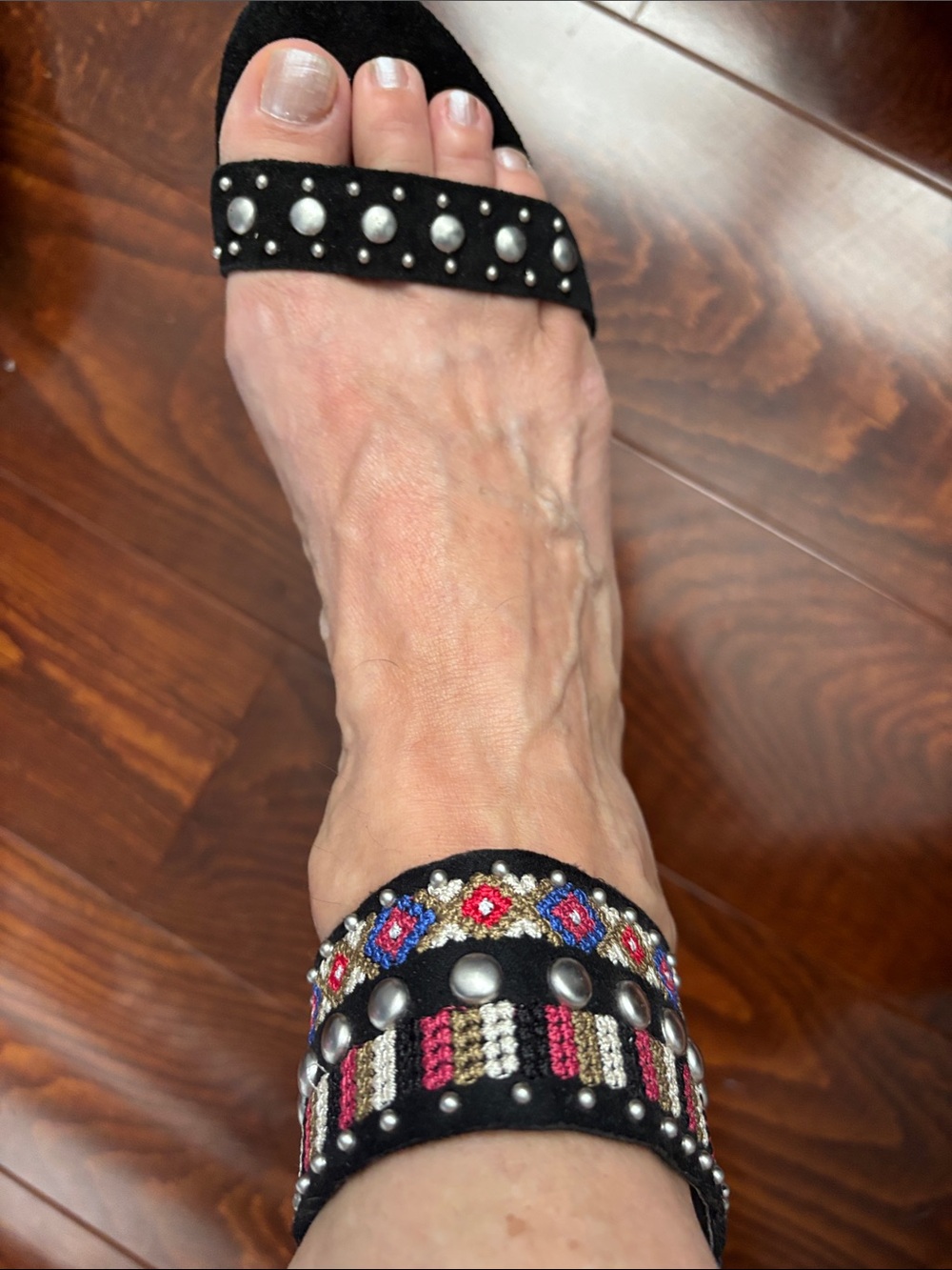 Beaded Black Suede Ankle Bracelet with Multicolor Embroidery
